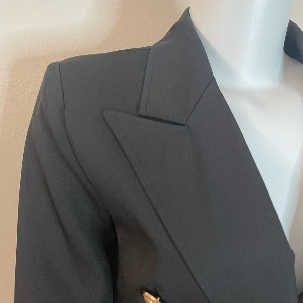 Black lapel collar women's blazer with metal buttons decor - Picture 9 of 11